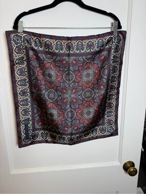 Christian Dior Silk Satin Square Scarf Blue/Red/Cream Paisley 100% Silk